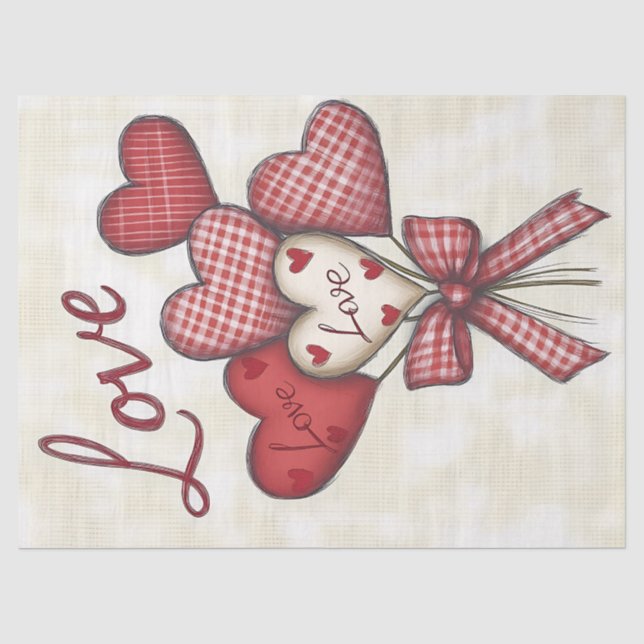 Papier Mousseline Bouquet de coeur rouge et En vichy (Recto)