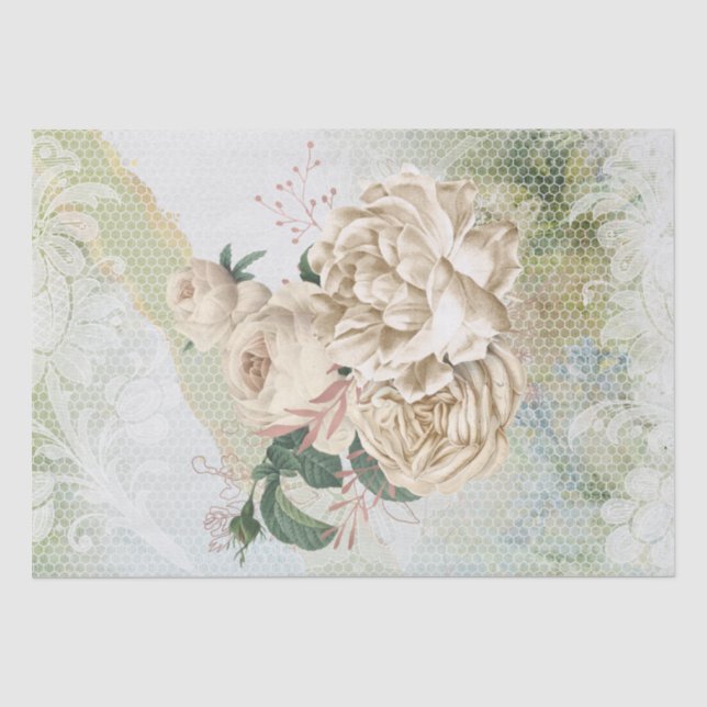Papier Mousseline Bouquet de dentelle fleurie ivoire-Rose-or (Recto)