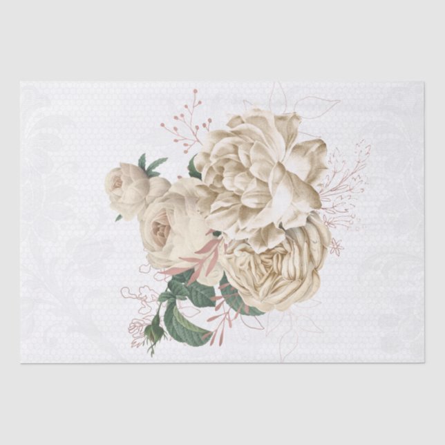Papier Mousseline Bouquet de dentelle fleurie ivoire-Rose-or (Recto)