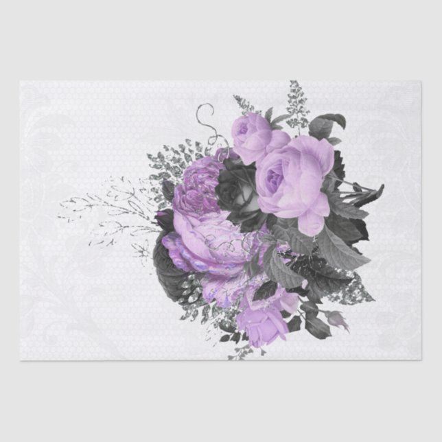 Papier Mousseline Bouquet de dentelle florale violet-noir (Recto)
