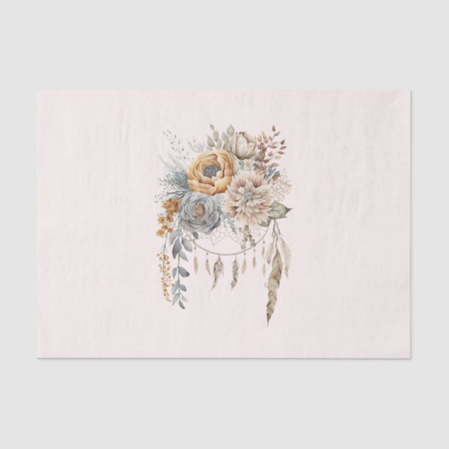 Papier Mousseline Bouquet de fleurs Boho et Dreamcatcher (Recto)