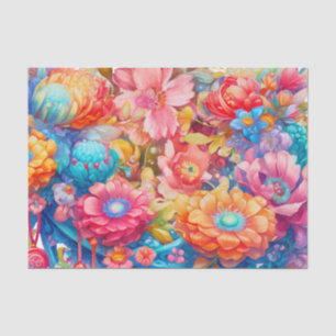 Papier Mousseline Bouquet de fleurs en rose orange et bleu Boho