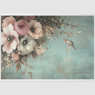 Papier Mousseline Bouquet de fleurs et colibri Shabby Chic