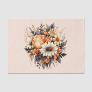 Papier Mousseline Bouquet de fleurs gris-jaune orange