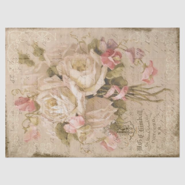 Papier Mousseline Bouquet de Roses Roses blanches sur la page Découp (Recto)