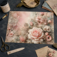 Bouquet de roses roses pastel découpage antique