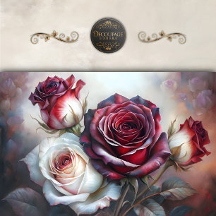 Papier Mousseline Bouquet de roses rouge romantique et ivoire en déc