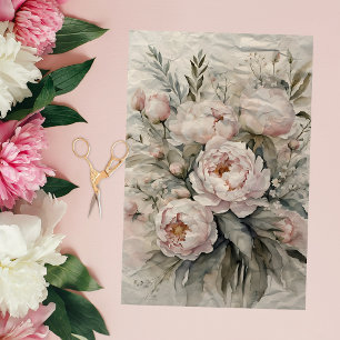 Papier Mousseline Bouquet Élégant de Fleurs de Pivoines Rose Clair