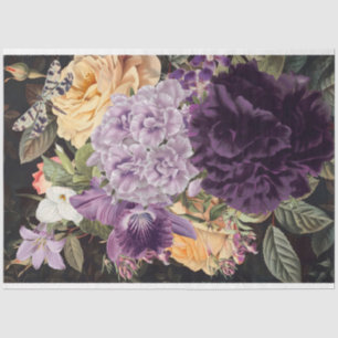 Papier Mousseline Bouquet fleuri-rose-jaune orchidée violette