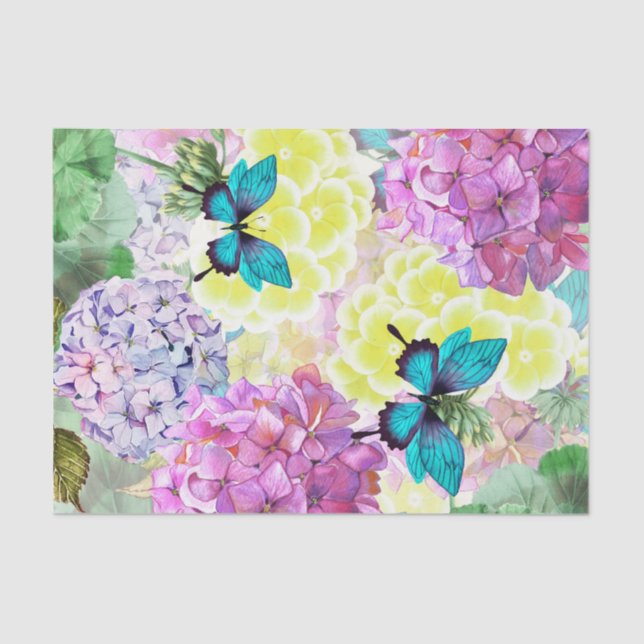 Papier Mousseline Bouquet Floral Bleu Papillon Découpage (Recto)