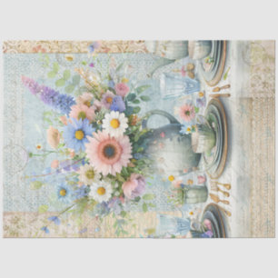 Papier Mousseline Bouquet floral pastel Tea Party Bleu Rose Prépa