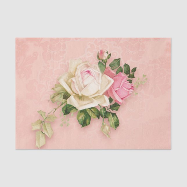 Papier Mousseline Bouquet rose et rose blanche (Recto)