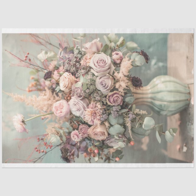 Papier Mousseline Bouquet Rose, Flore Pastel, Romantique (Recto)
