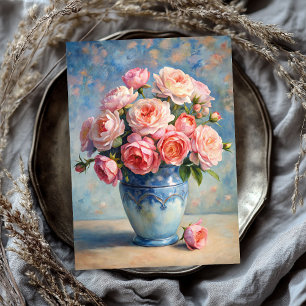 Papier Mousseline Bouquet rose vintage brouillard noir dans vase ble