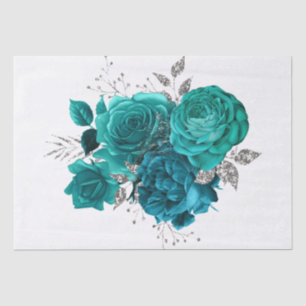 Papier Mousseline Bouquet turquoise d'Argent Floral Aquarelle Découp