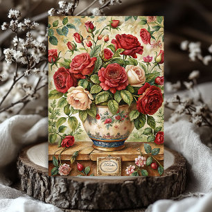 Papier Mousseline Bouquet vintage de roses rouges shabby dans vase r