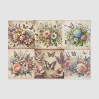 Papier Mousseline Bouquet vintage et papillons Découpage