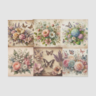 Papier Mousseline Bouquet vintage et papillons Découpage