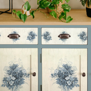 Papier Mousseline Bouquet vintage floral Découpage bleu et blanc