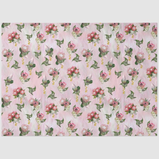 Papier Mousseline Bouquets de fleurs de Protea avec feuilles de saug (Recto)