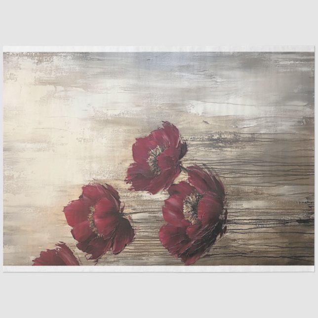 Papier Mousseline Bourgogne & Bronze Floral Field, réalisme abstrait (Recto)
