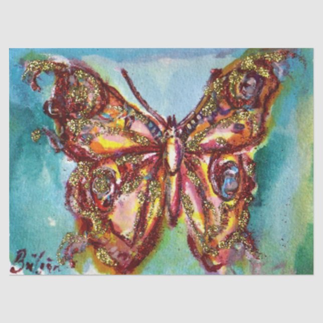 Papier Mousseline BOUTEILLE D'OR EN Aquarelle BLEUE (Recto)