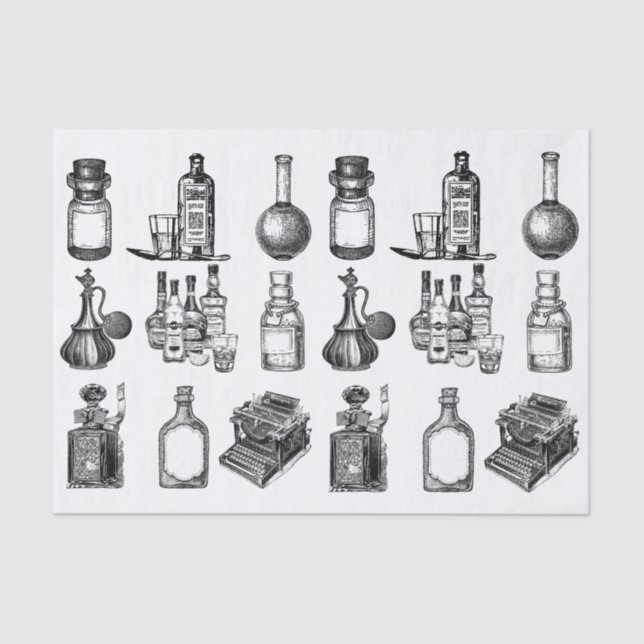Papier Mousseline Bouteilles vintages (Recto)