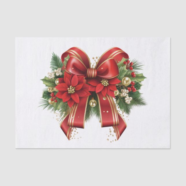 Papier Mousseline Bow de Noël Festif Rouge et Or (Recto)