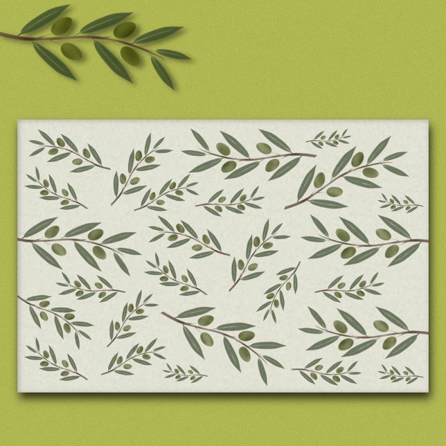 Papier Mousseline Branche d'olive aquarelle (Watercolor Olive Branch Tissue Paper)