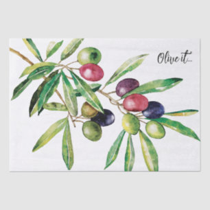Papier Mousseline Branche d'olive aquarelle