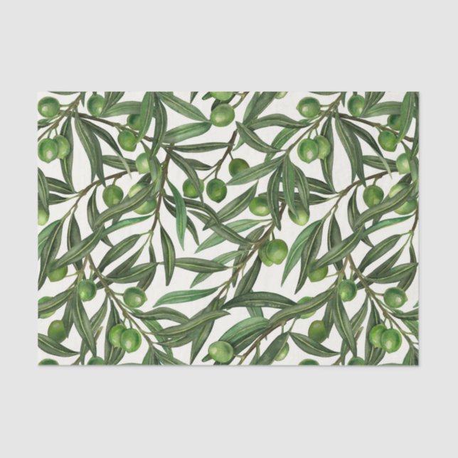 Papier Mousseline Branches d'olive sur blanc (Recto)