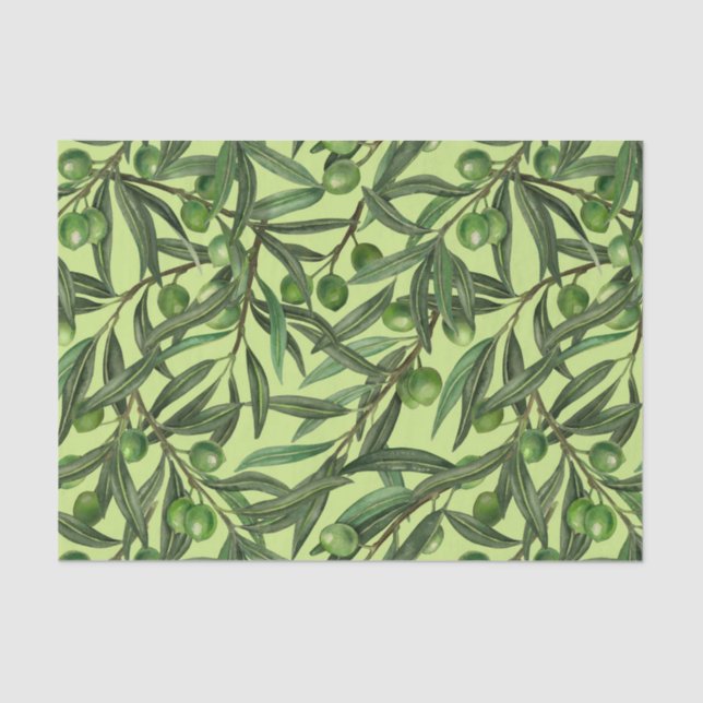 Papier Mousseline Branches d'olive sur le vert miel (Recto)