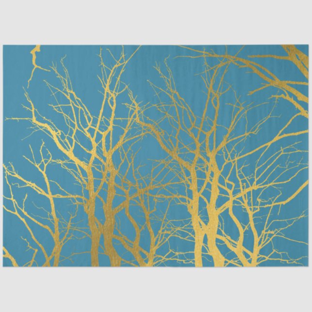 Papier Mousseline Branches Gold Tree Motif Arrière - plan bleu (Recto)