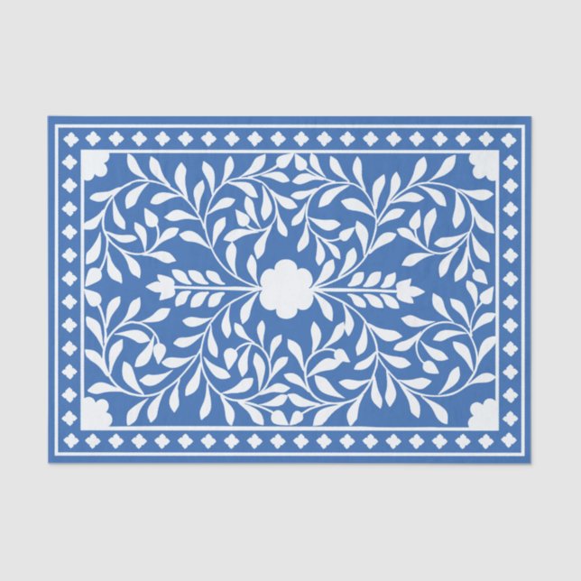 Papier Mousseline Bright Blue Traditional Bone Inlay Decoupage Paper (Recto)