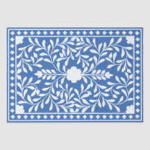 Bright Blue Traditional Bone Inlay Decoupage Paper