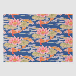 Papier Mousseline Bright Orange Koi Poisson rose Fleur rose Bleu fon
