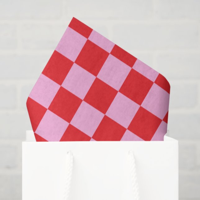 Papier Mousseline Bright Red and Light Pink Checkered (Sac cadeau)