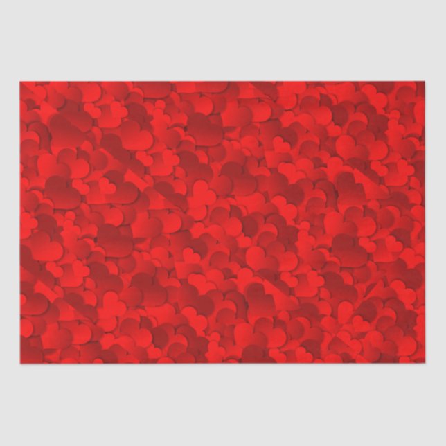 Papier Mousseline Bright Red-Burgundy Heart Valentine Tissu Papier (Recto)