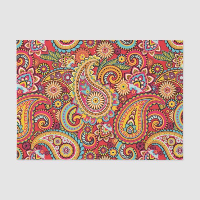 Papier Mousseline Bright Red Floral cachemire motif bohème (Recto)