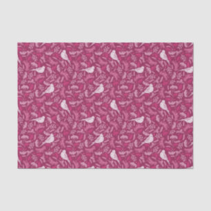 Papier Mousseline Bright rose Mauve Hiver Blanc Bird Motif Floral