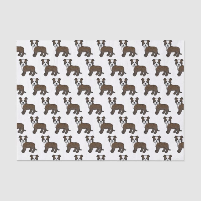 Papier Mousseline Brindé Et Blanc Staffie Cute Motif Cartoon Chien (Recto)