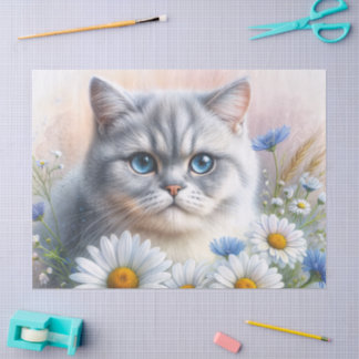 Papier Mousseline British Shorthair Cat Floral Art