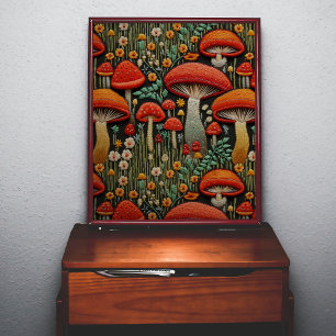 Papier Mousseline Broderie de champignons rouges