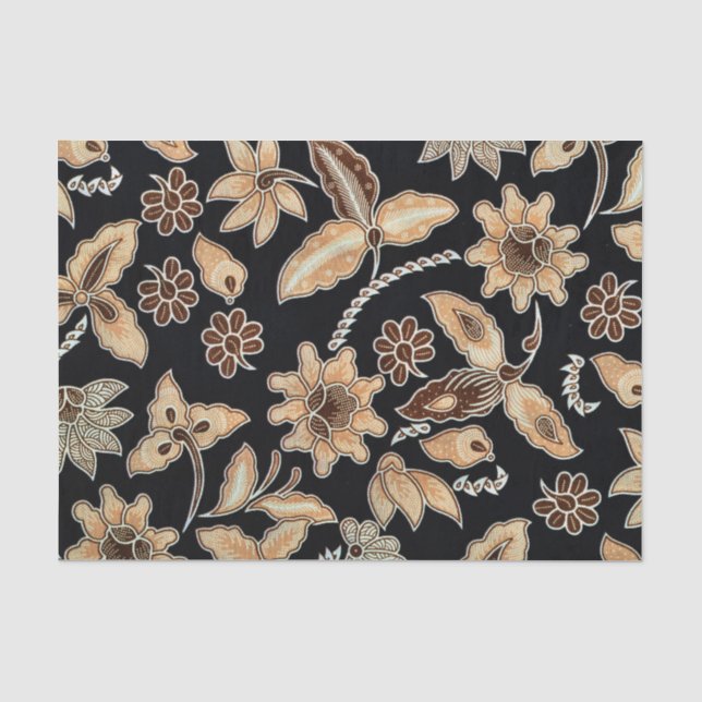 Papier Mousseline Broderie florale exotique jaune (Recto)