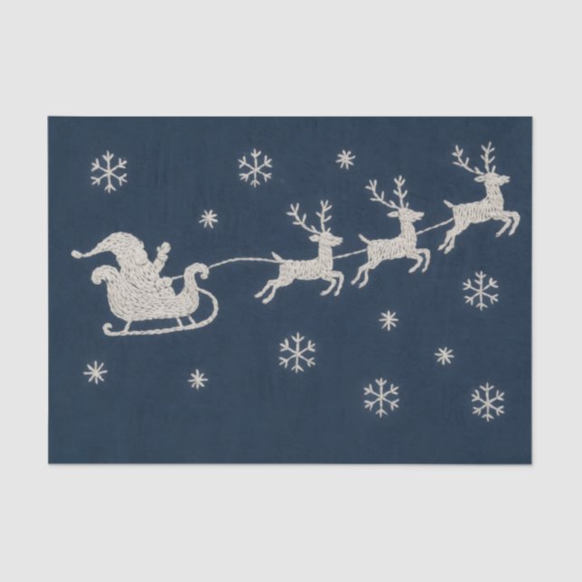 Papier Mousseline Broderie Nuit de Noël Sky Père Noël Sleigh (Recto)