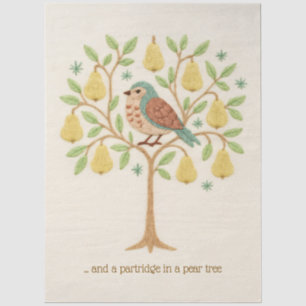Papier Mousseline Broderie Perdrix de Noël dans un arbre à poires