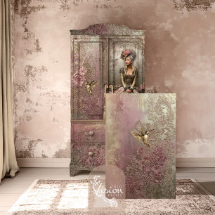 Papier Mousseline Bronze Blush, Colibri Or, Floral En relief