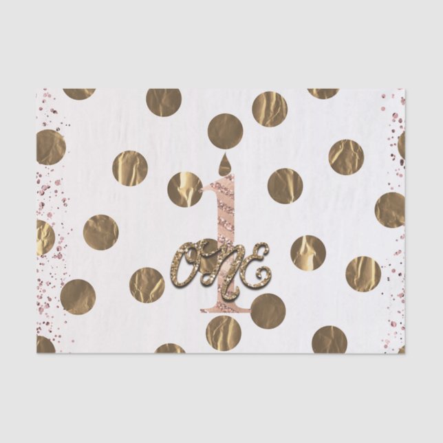 Papier Mousseline Bronze Pois Rose Or ONE 1 1er anniversaire (Recto)
