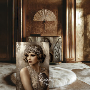 Papier Mousseline Bronze Roar, Gatsby Flapper Glamor Portrait