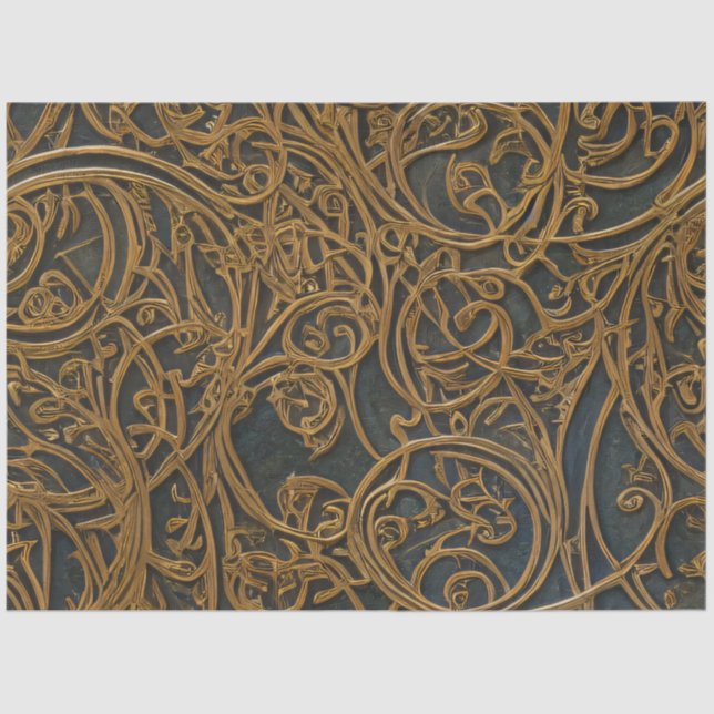 Papier Mousseline Bronze Rustique Floral Ornate Damask (Recto)
